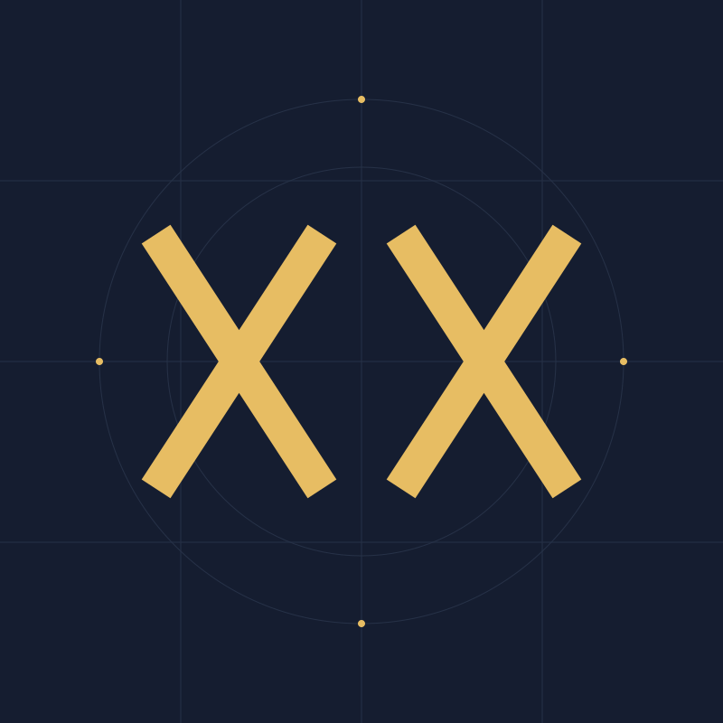 Monogram XX geometris berwarna emas pada bidang navy